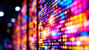 A photograph of a vibrant led display showcasing a stunning array of colors and images