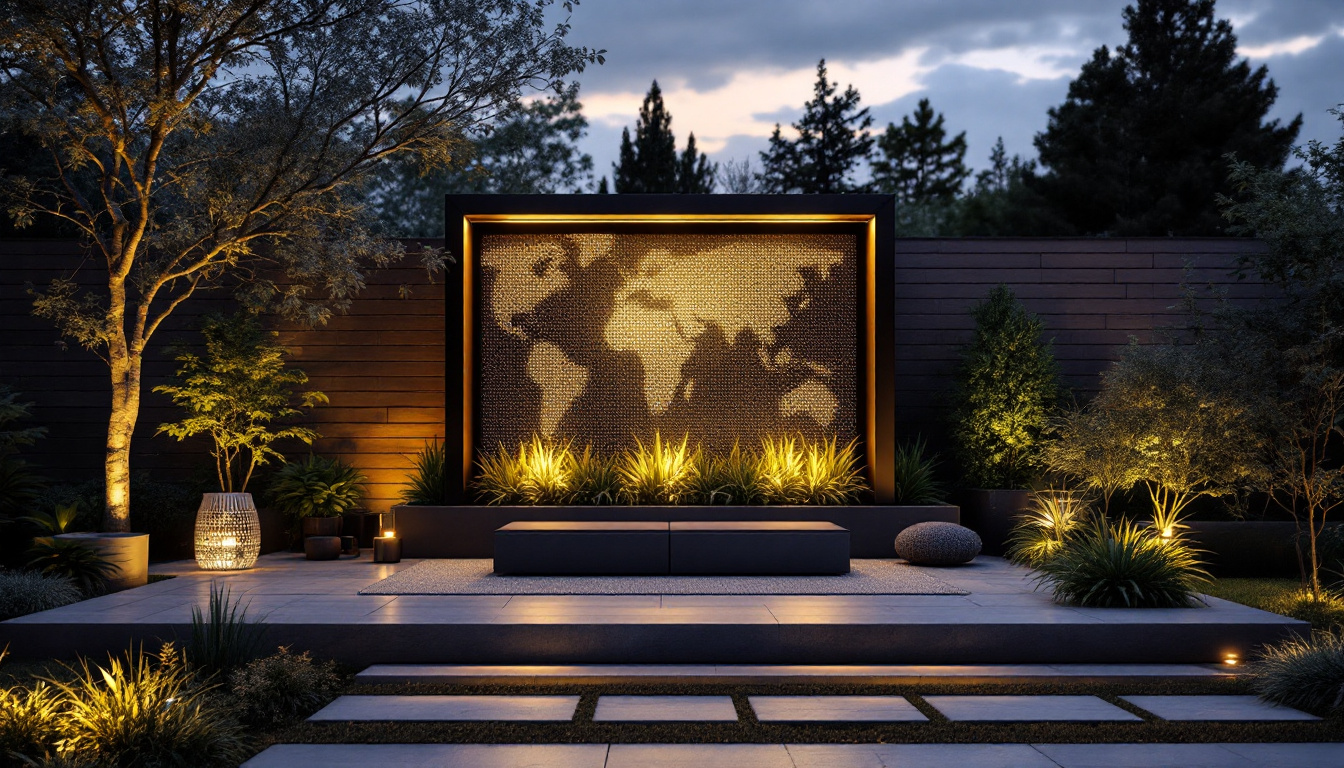 A photograph of a modern outdoor privacy screen featuring an integrated led display