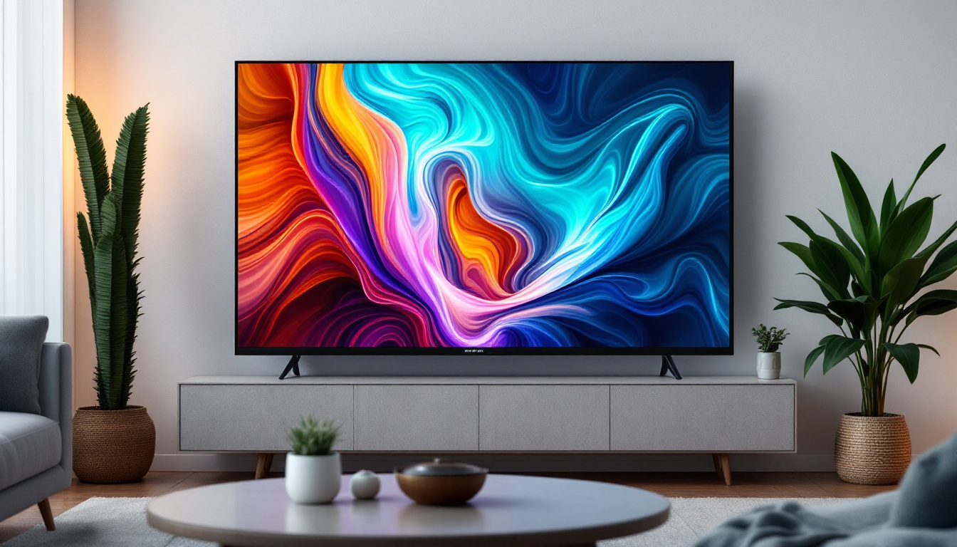 A photograph of a sleek 15-inch flat panel led tv displaying vibrant colors and sharp images