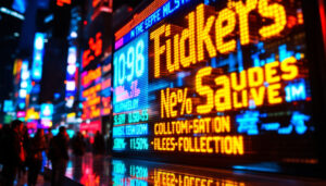 A photograph of a vibrant led ticker sign in action