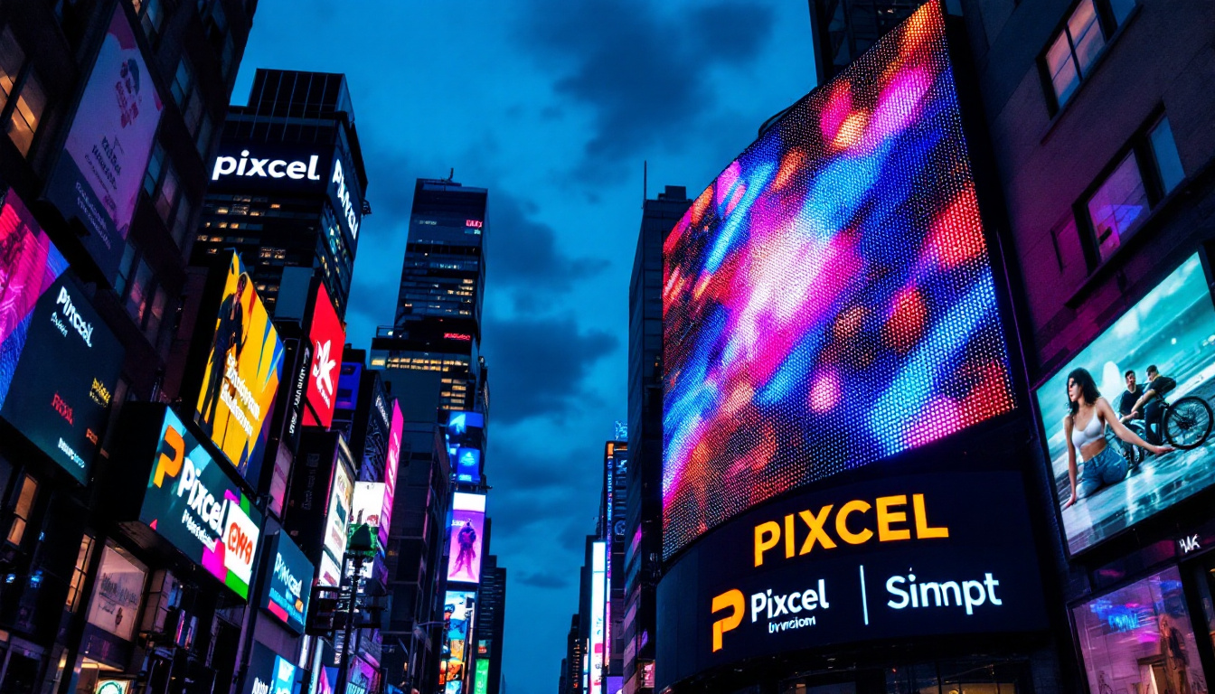 A photograph of a vibrant led display in a dynamic urban setting