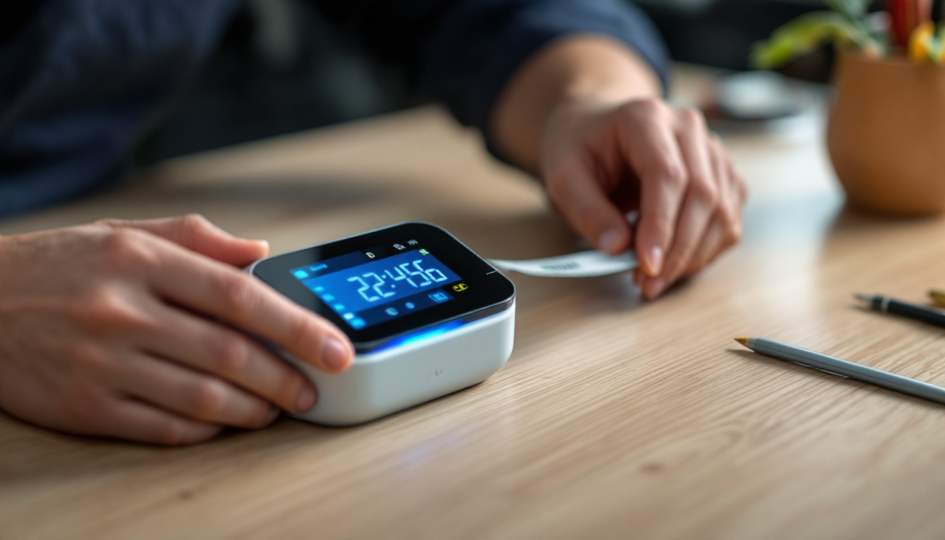 A photograph of capture a photograph of a p touch edge label maker in action