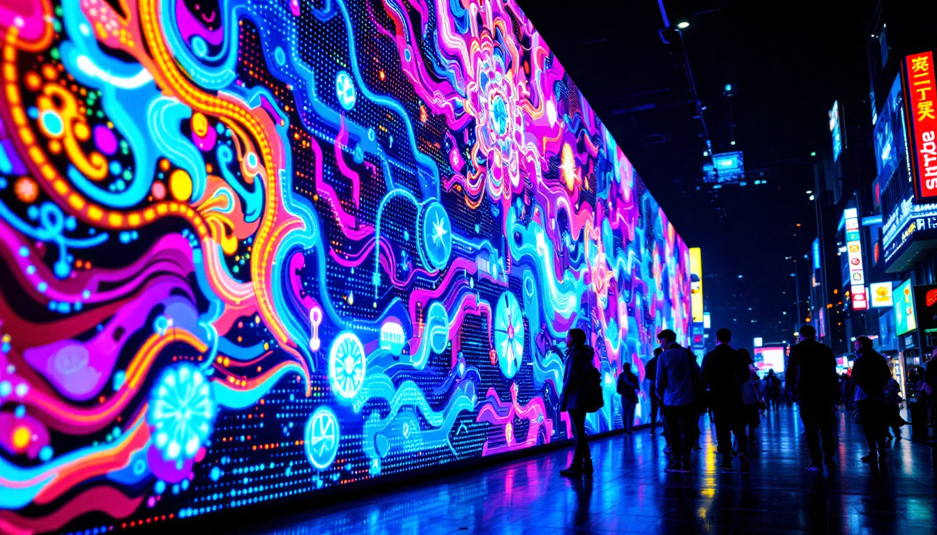 A photograph of a vibrant led display in a dynamic urban setting