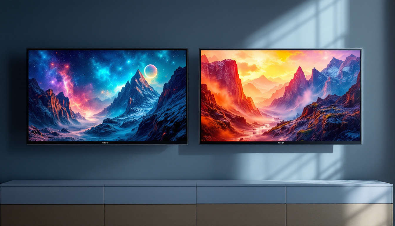 A photograph of a side-by-side comparison of an lcd tv and an led tv