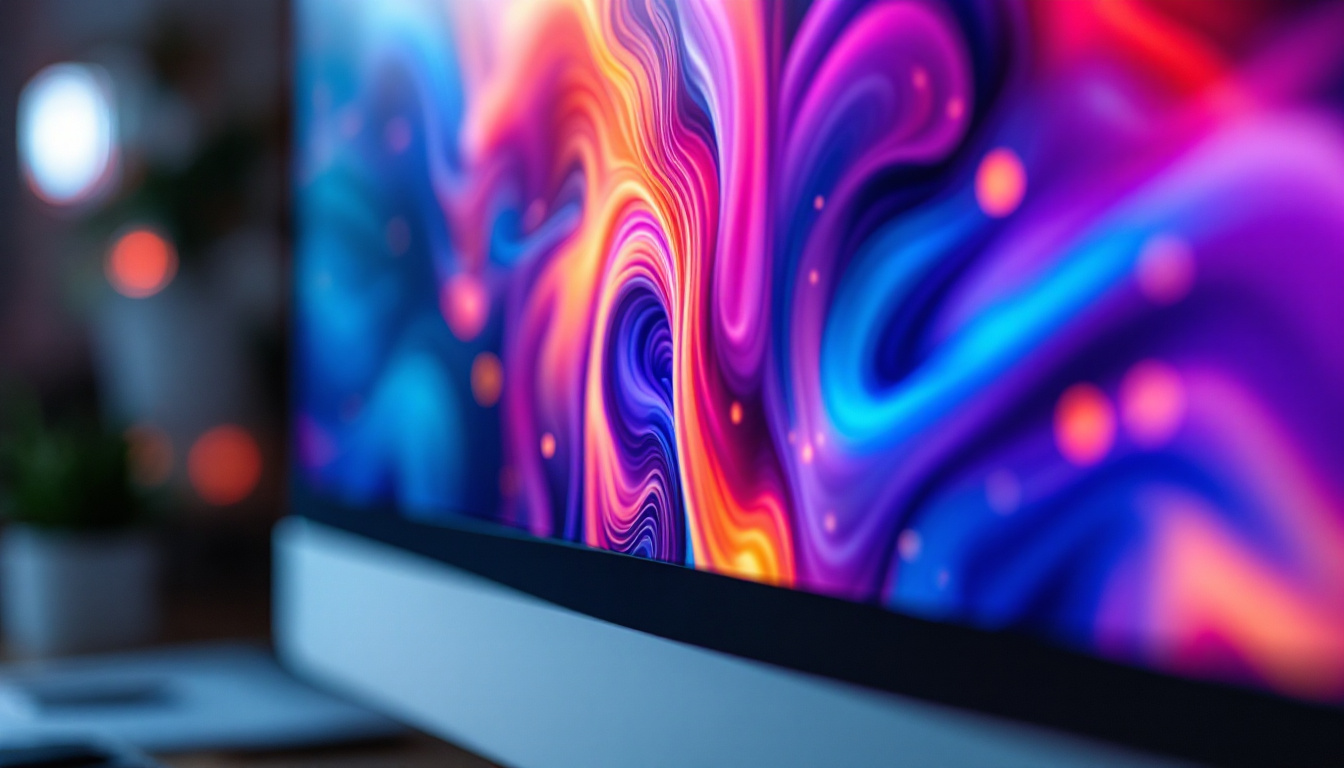 A photograph of a close-up view of a computer monitor displaying a vibrant image with clear variations in brightness and contrast