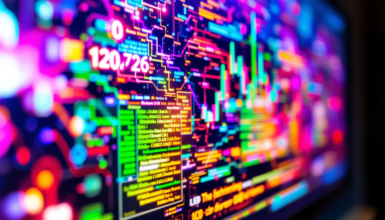 A photograph of a close-up shot of a vibrant led monitor displaying colorful graphics