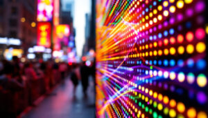 A photograph of a vibrant led display in action