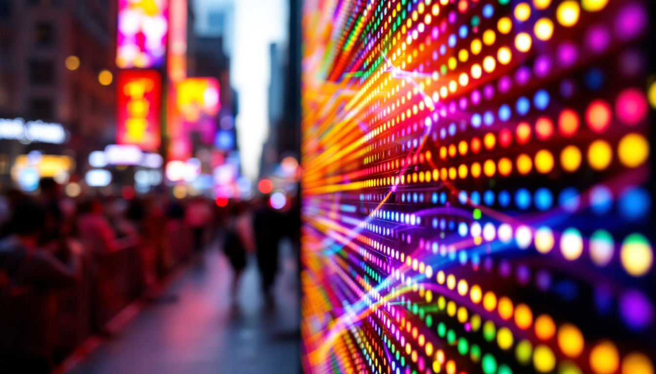 A photograph of a vibrant led display in action