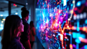 A photograph of a vibrant led wall display in use