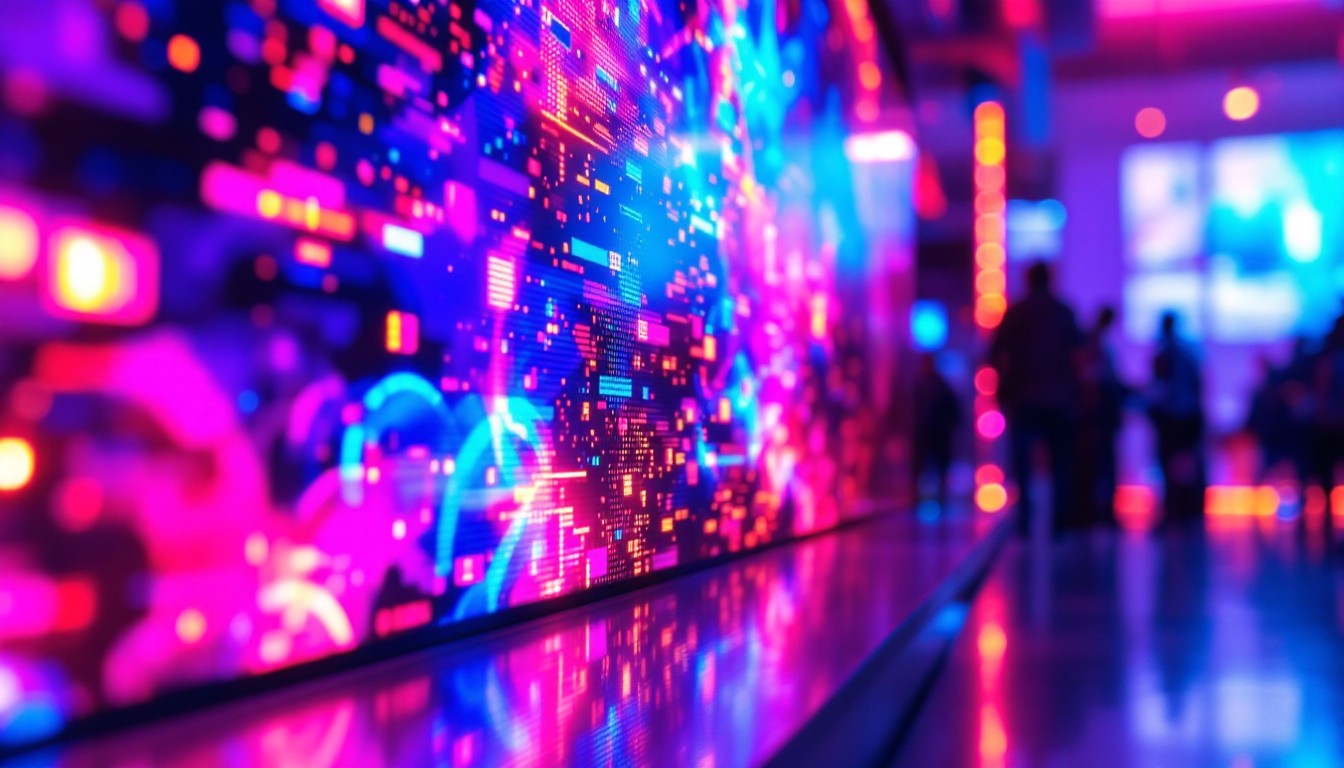 A photograph of a vibrant led display showcasing a high-resolution video