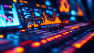 A photograph of a close-up shot of a control monitor with an led display