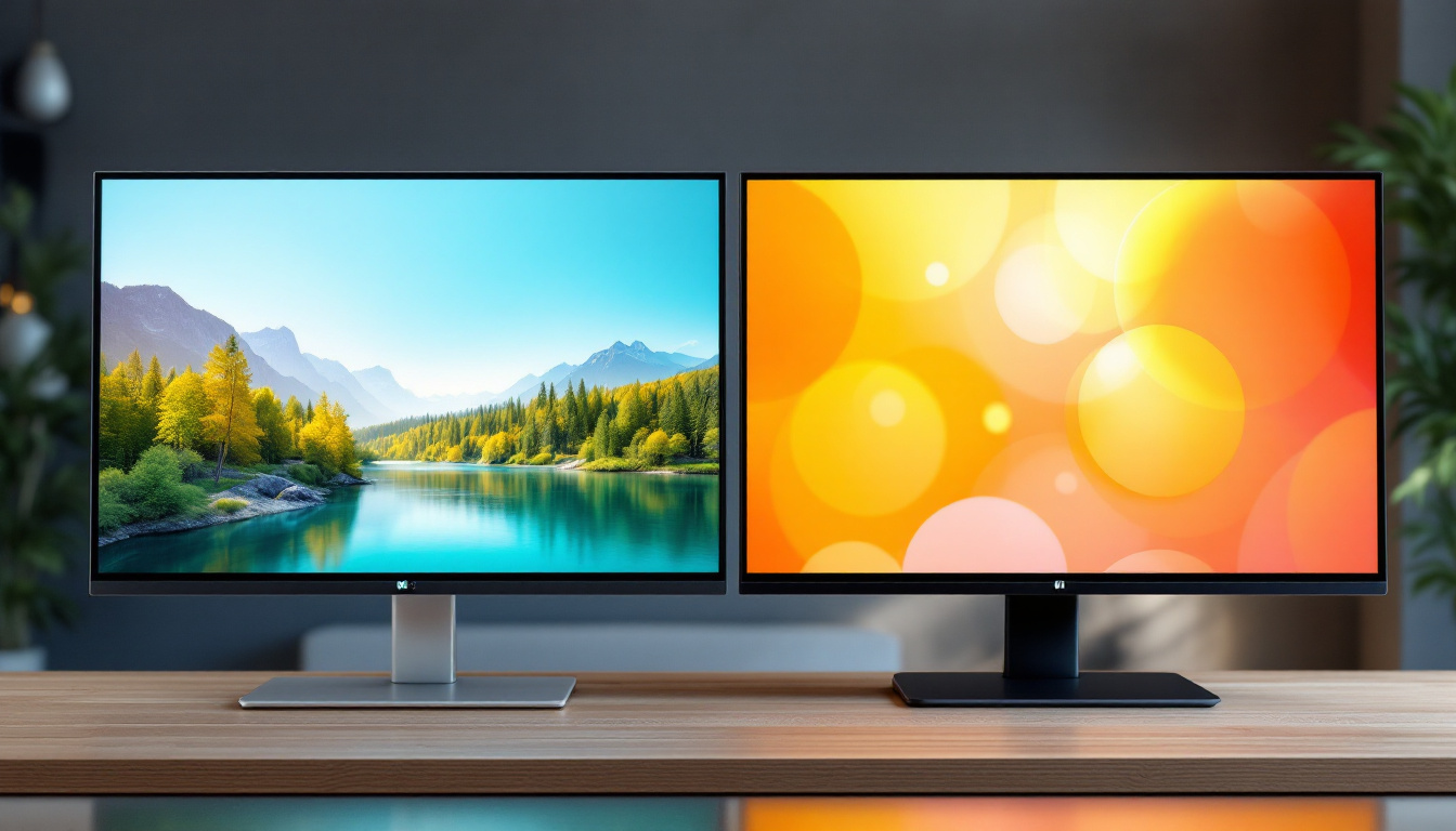 A photograph of a side-by-side comparison of an lcd display and a touch screen led display
