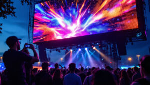 A photograph of capture a photograph of a vibrant led display in action