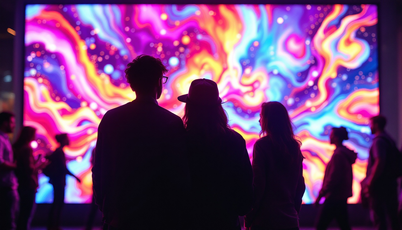 A photograph of a vibrant led display showcasing dynamic visuals and engaging content