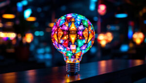 A photograph of a vibrant led display lamp in a dimly lit environment