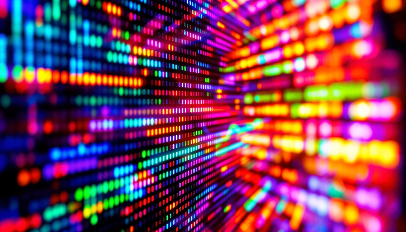 A photograph of a close-up view of a vibrant led display in action