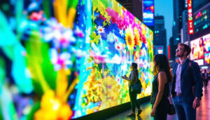 A photograph of a vibrant led display in action