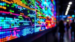 A photograph of a vibrant led display in action