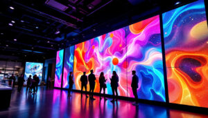 A photograph of a vibrant led display in a retail environment
