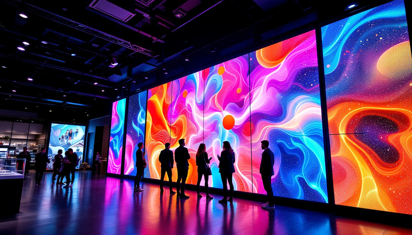 A photograph of a vibrant led display in a retail environment