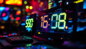 A photograph of a close-up of an led display showcasing the poe exp calculator in use