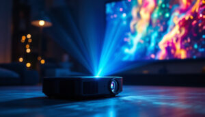 A photograph of a vibrant led projector in action