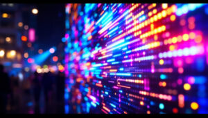 A photograph of a vibrant led display in action