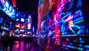 A photograph of a vibrant led display in action