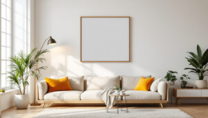 A photograph of a well-lit interior space showcasing a beautifully hung picture or led display at the ideal height