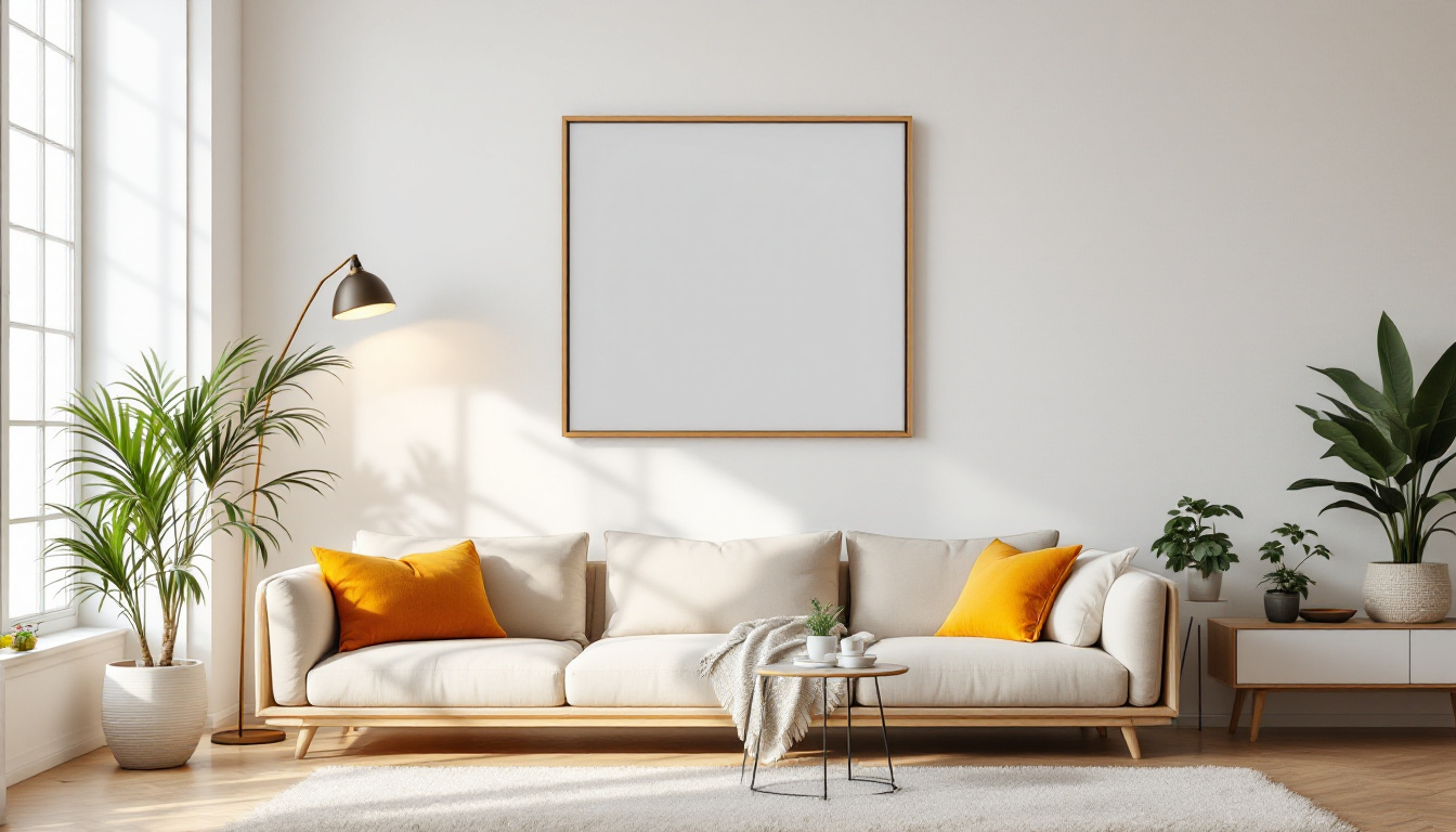 A photograph of a well-lit interior space showcasing a beautifully hung picture or led display at the ideal height