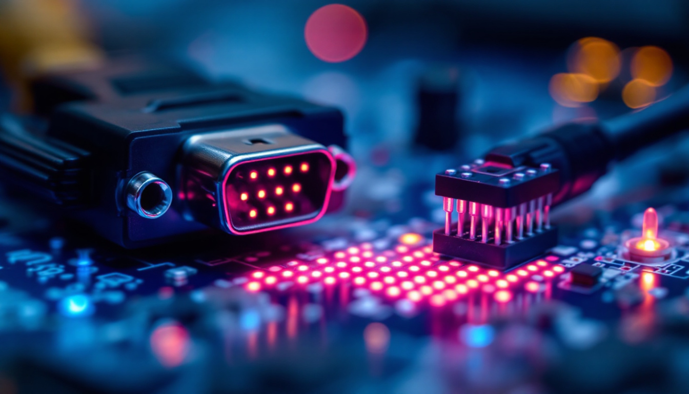 A photograph of capture a photograph of a close-up view of an rs232 connector with its pin configuration clearly visible