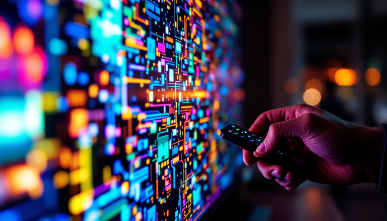 A photograph of capture a photograph of a close-up view of an led tv screen displaying vibrant colors and intricate details