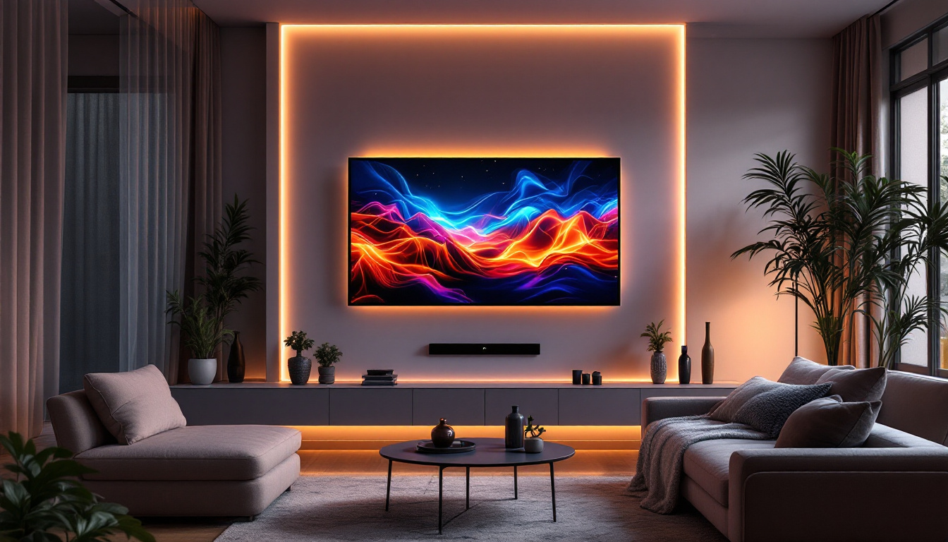 A photograph of a stylishly designed living room featuring a sleek