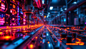 A photograph of capture a photograph of a modern semiconductor manufacturing facility in hillsboro