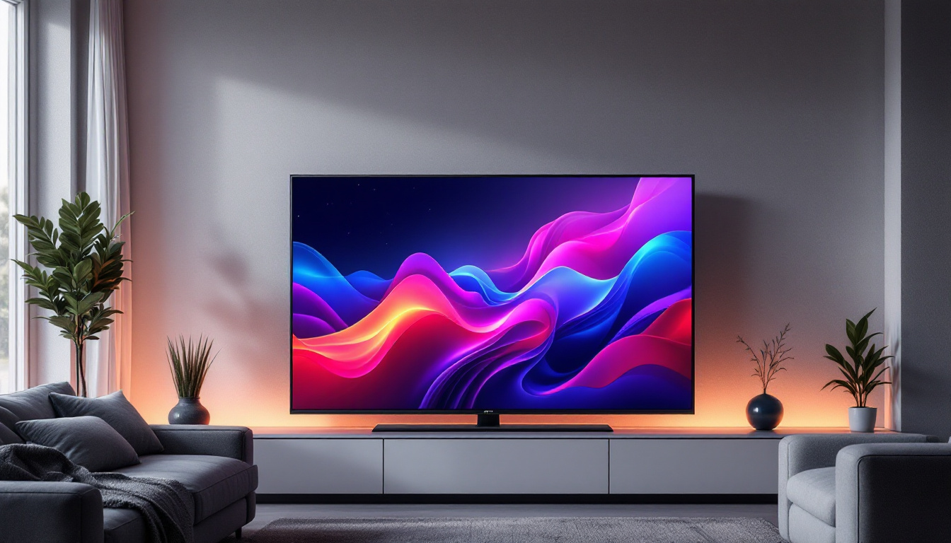 A photograph of a sleek 42-inch led lcd television displaying vibrant colors and sharp images