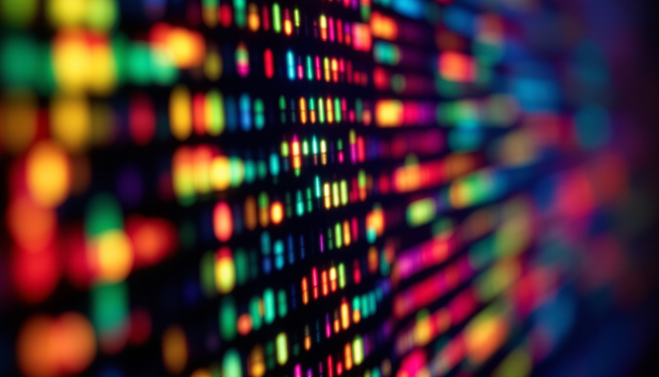 A photograph of a close-up of an led display showing vibrant colors and intricate details
