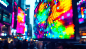A photograph of a vibrant led display in action