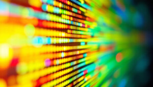A photograph of a close-up of an led display showcasing vibrant colors and pixel detail