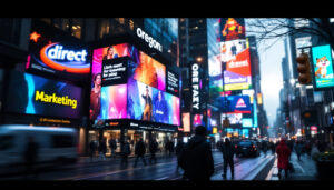 A photograph of a vibrant led display in a bustling oregon urban setting
