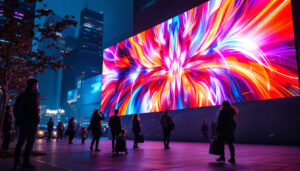 A photograph of a vibrant led display in an urban setting