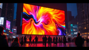 A photograph of a vibrant led display in an urban setting
