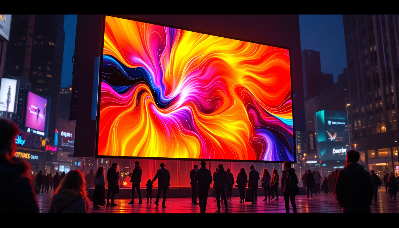 A photograph of a vibrant led display in an urban setting