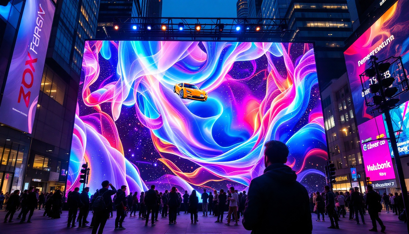 A photograph of capture a photograph of a vibrant led display in an urban setting