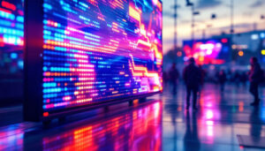 A photograph of a vibrant led display in action