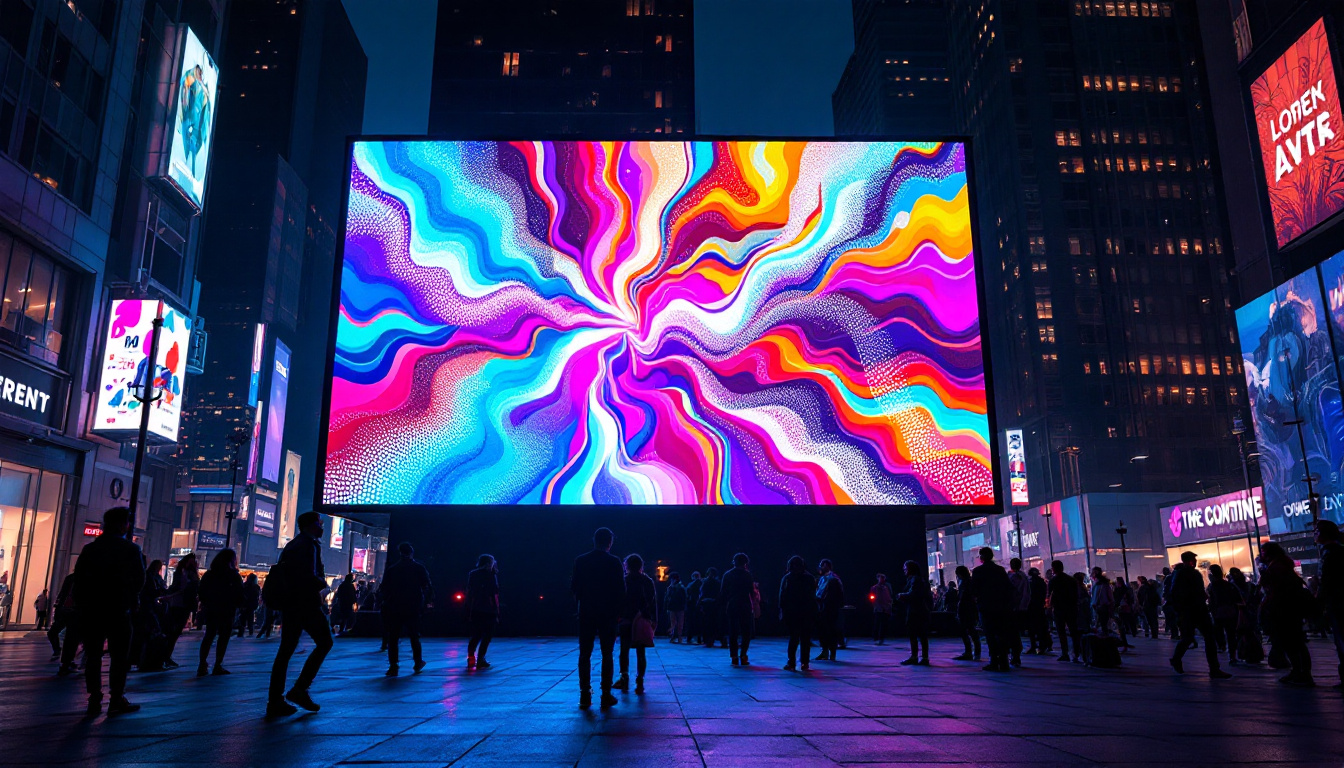 A photograph of a vibrant led display in an urban environment