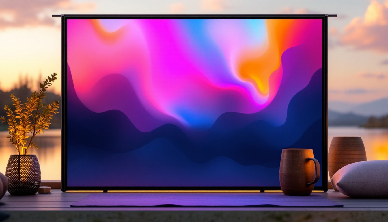 A photograph of a sleek outdoor portable privacy screen featuring an integrated led display