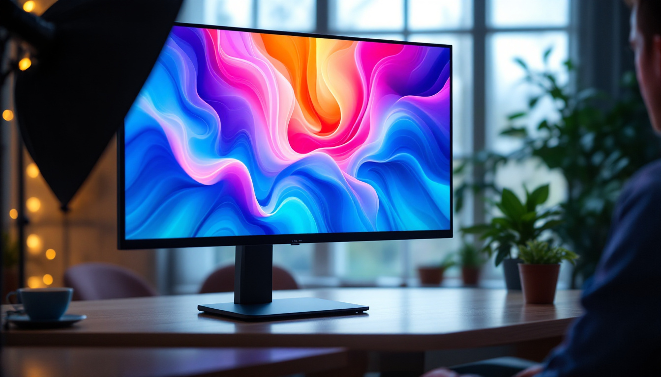 A photograph of capture a photograph of a sleek quad stand holding a vibrant led display