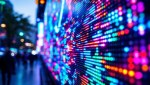 A photograph of a vibrant led display in action