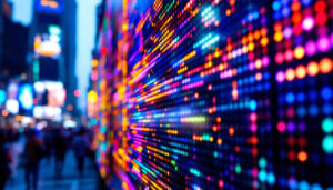 A photograph of a vibrant led display in use