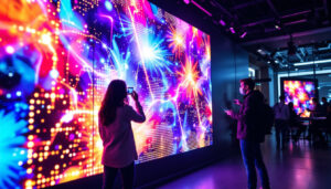A photograph of a vibrant led display in action